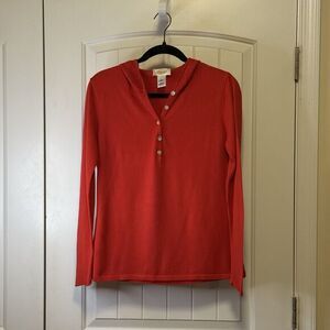 Talbots Women's Red Button Front Top Long Sleeve Hoodie Sweater Size Small #